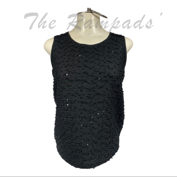 NEW Ann Taylor Black Dressy Sequins Tank Top Size Petite Small - Picture 1 of 9